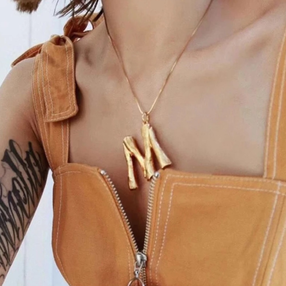 •S & H Left • Chunky Initial Gold Necklace